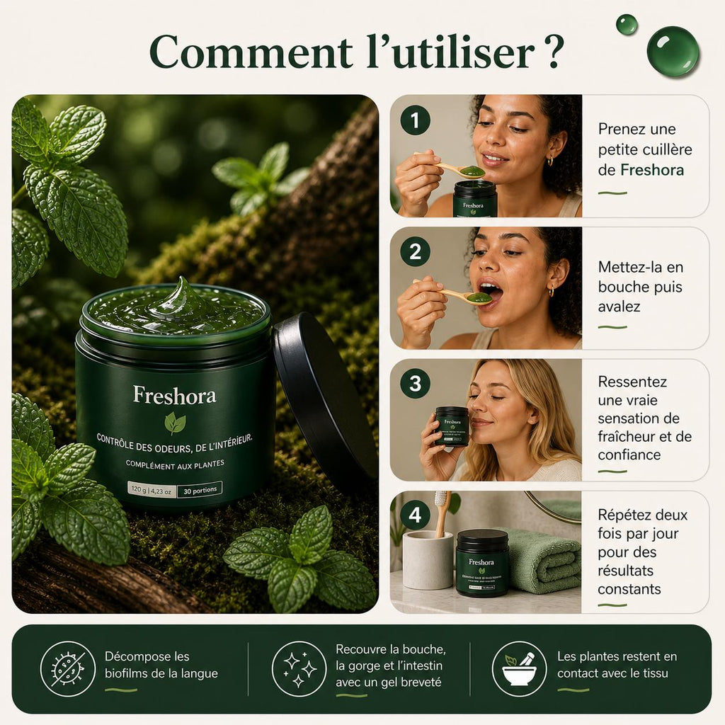 Freshora™ — Complément Naturel Anti-Mauvaise Haleine & Odeurs Corporelles