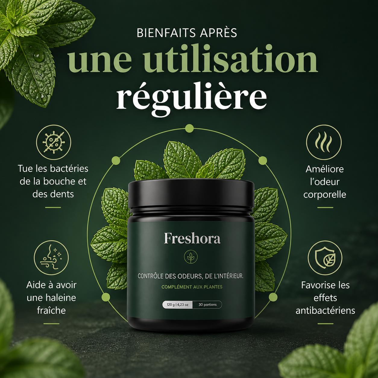 Freshora™ — Complément Naturel Anti-Mauvaise Haleine & Odeurs Corporelles
